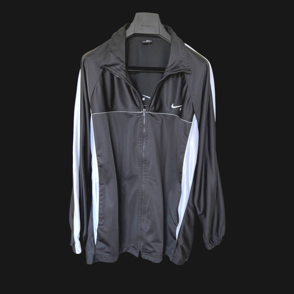 90's Nike ACG Track Jacket XL Black White Full Zip Made in USA Mock Neck Swoosh